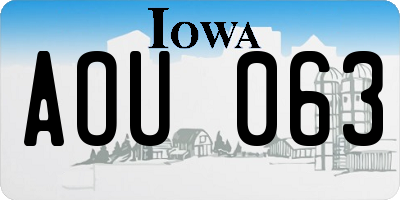 IA license plate AOU063