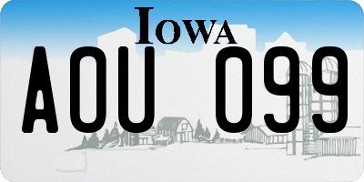 IA license plate AOU099