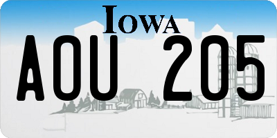 IA license plate AOU205
