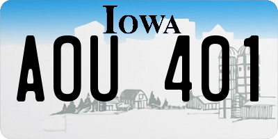 IA license plate AOU401