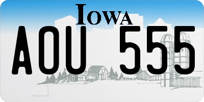 IA license plate AOU555