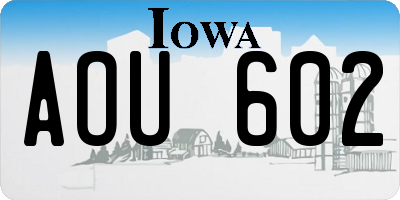 IA license plate AOU602