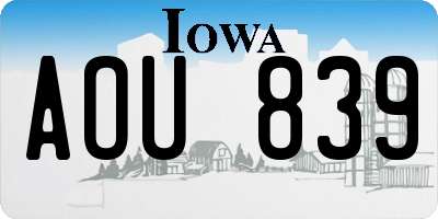 IA license plate AOU839