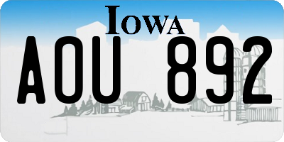 IA license plate AOU892