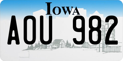 IA license plate AOU982