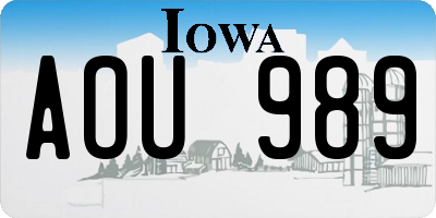 IA license plate AOU989