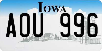 IA license plate AOU996