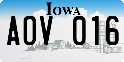 IA license plate AOV016