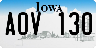 IA license plate AOV130