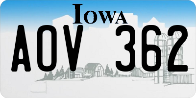 IA license plate AOV362