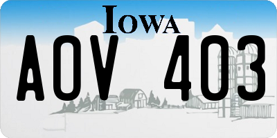 IA license plate AOV403