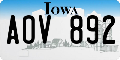 IA license plate AOV892