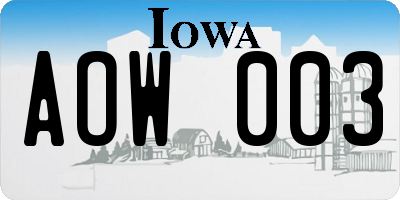 IA license plate AOW003