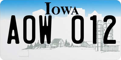 IA license plate AOW012