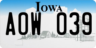 IA license plate AOW039