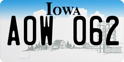 IA license plate AOW062