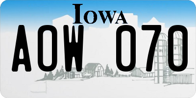 IA license plate AOW070