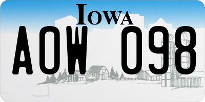 IA license plate AOW098