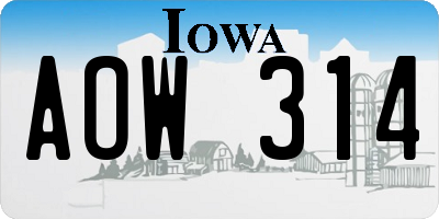 IA license plate AOW314