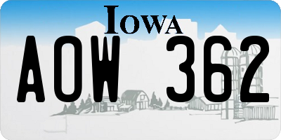 IA license plate AOW362