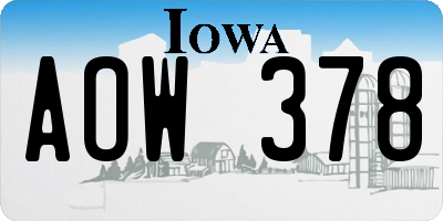 IA license plate AOW378