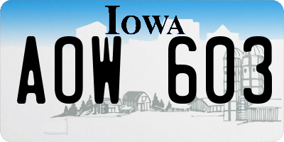 IA license plate AOW603