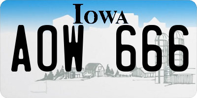 IA license plate AOW666
