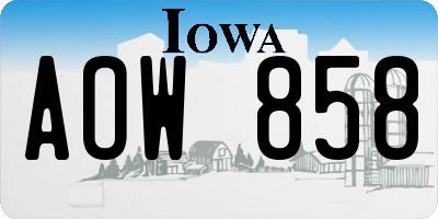 IA license plate AOW858