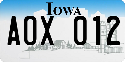 IA license plate AOX012