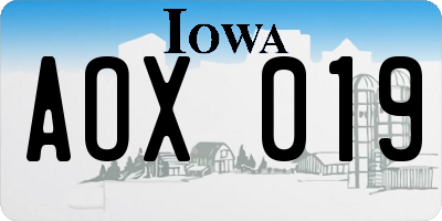 IA license plate AOX019