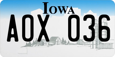 IA license plate AOX036