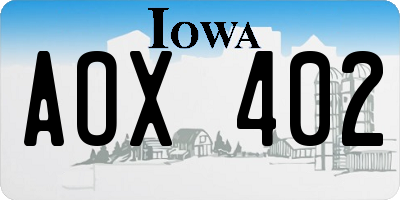 IA license plate AOX402