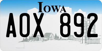 IA license plate AOX892