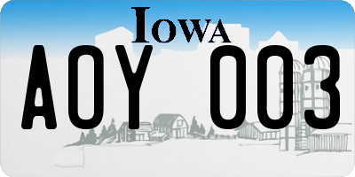 IA license plate AOY003