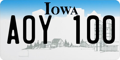IA license plate AOY100