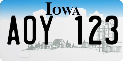 IA license plate AOY123
