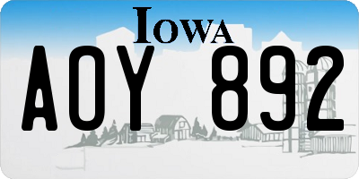 IA license plate AOY892