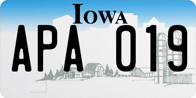 IA license plate APA019