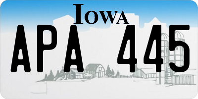 IA license plate APA445