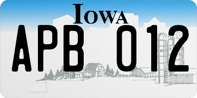 IA license plate APB012