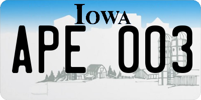 IA license plate APE003