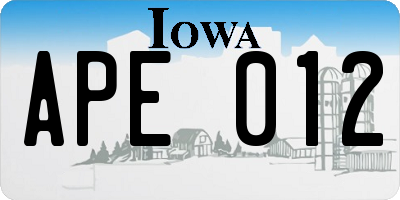 IA license plate APE012