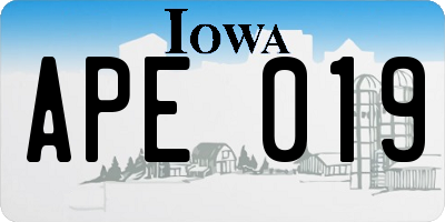 IA license plate APE019