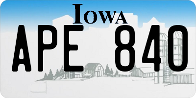IA license plate APE840