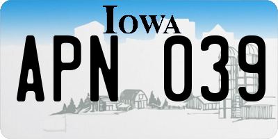 IA license plate APN039
