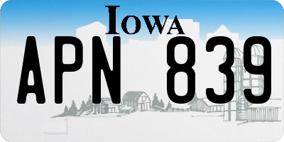 IA license plate APN839