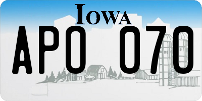 IA license plate APO070