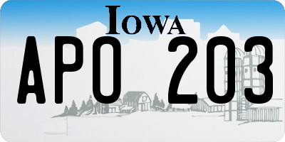 IA license plate APO203