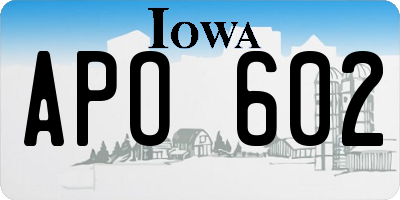 IA license plate APO602