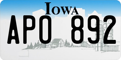 IA license plate APO892